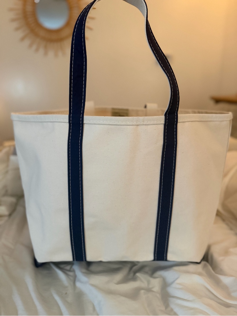 LL Bean cream + navy tote bag NWT #totebag #beachy #summer